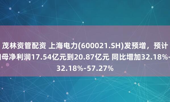 茂林资管配资 上海电力(600021.SH)发预增，预计上半年归母净利润17.54亿元到20.87亿元 同比增加32.18%-57.27%