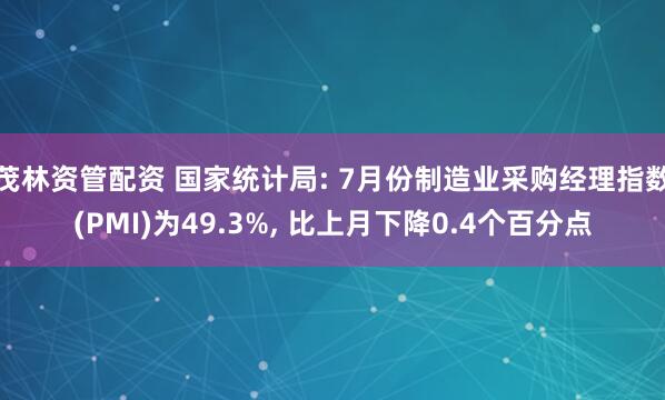 茂林资管配资 国家统计局: 7月份制造业采购经理指数(PMI)为49.3%, 比上月下降0.4个百分点