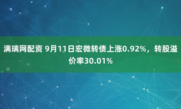 满璃网配资 9月11日宏微转债上涨0.92%，转股溢价率30.01%